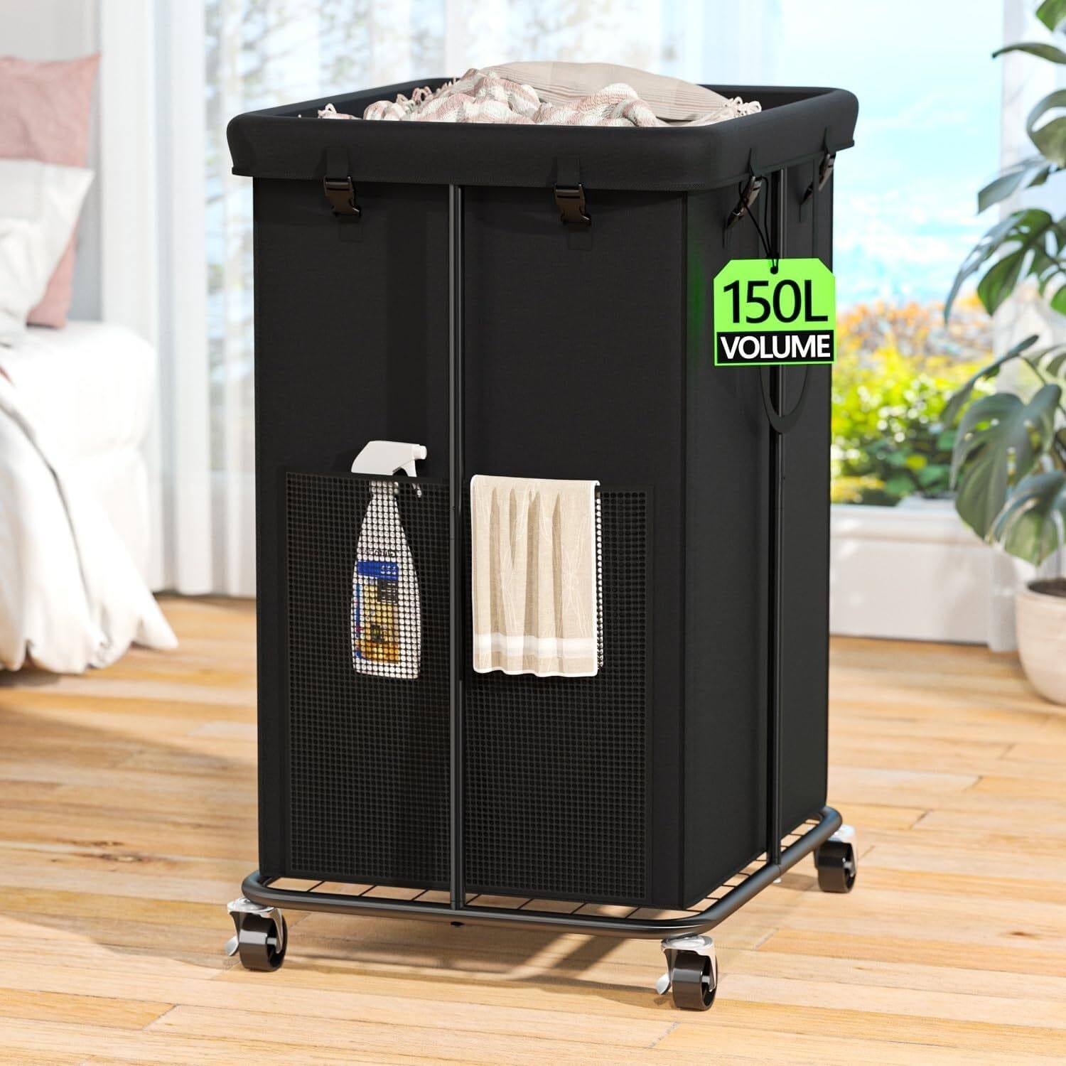 150L Wheeled Hamper w/Metal Frame & Removable Bag for Multi-Room