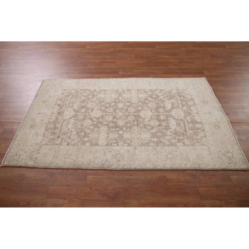 Hand Knotted Oriental 100% Wool Carpet Transitional All-Over Brown Oushak Area Rug - 6' 0'' X 3' 7''