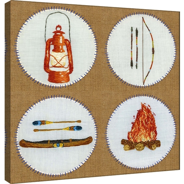 PTM Images 9-101214 PTM Canvas Collection 12" x 12" - "Camping Embroidery Grid" Giclee Outdoor Badges Art Print on Canvas