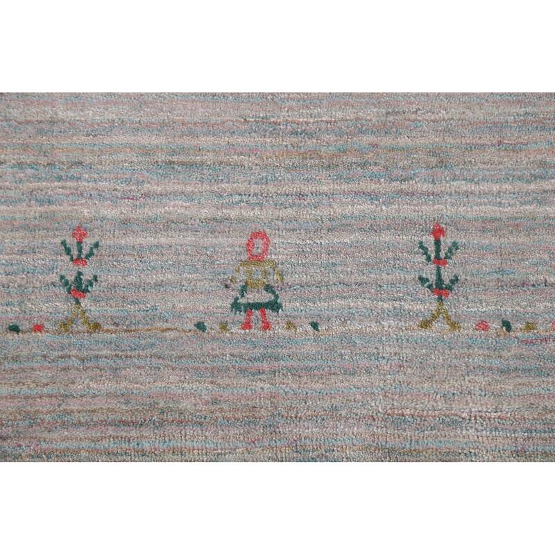 Striped Beige Gabbeh Oriental Area Rug Hand-Knotted Wool Carpet - 9'0"x 11'9"