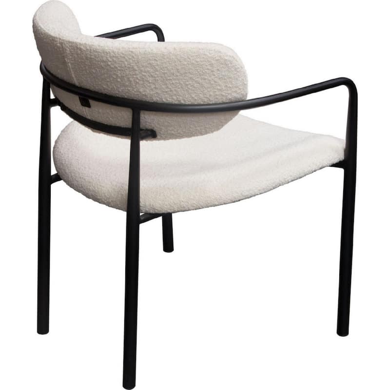 Oke 26 Inch Padded Dining Chair, Set of 2, Black, Ivory Boucle Upholstery