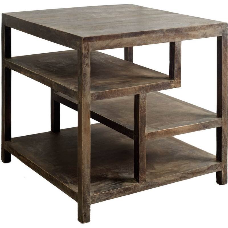 Wright Medium Brown Solid Wood Multi-Shelf End Table