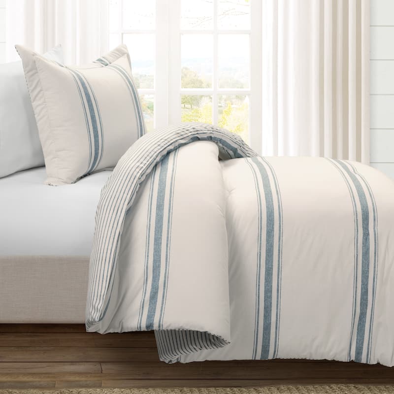 Lush Decor Farmhouse Stripe Reversible Cotton 2 Piece Comforter Set