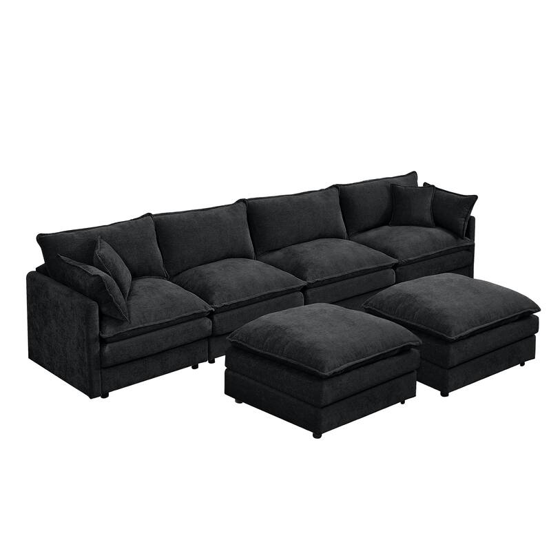 U Shaped Modular Sectional Sofa with Movable Ottoman, Comfy Chenille 4-Seater Cloud Couch, High-Resiliency Foam Deep Seat Sofa