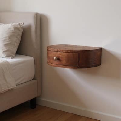 HomeRoots 16" Brown Solid Wood One Drawer Half Moon Floating Nightstand