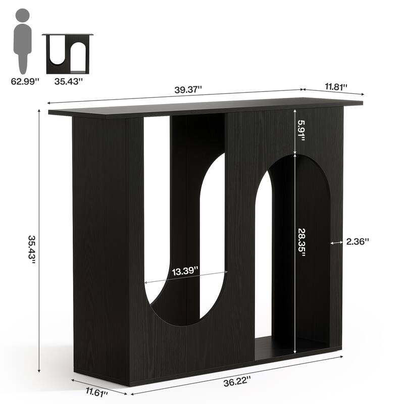 39'' Modern Black Wooden Console Table with Arch-Base for Entryway