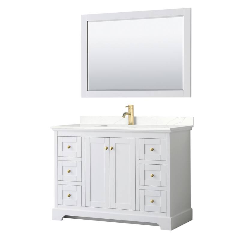 Wyndham Collection WCV232348S-QTZ-UNSM46 Avery 48" Free Standing - White / Giotto Quartz Top / Brushed Gold Hardware