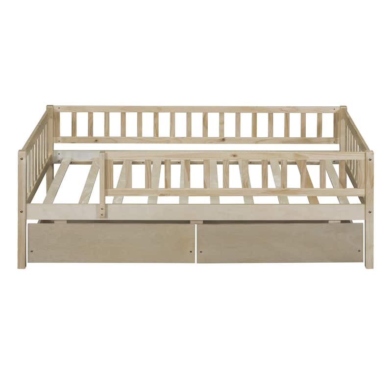 Natural Pine Wood Twin Daybed with Two Drawers