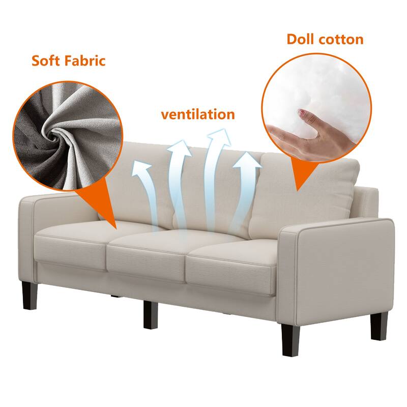 Comfortable High Elastic Sponges Sofa in Beige Fabric with Sturdy Structure and Solid Wood Legs