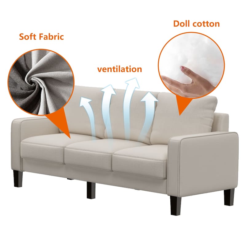 Living Room Furniture 3-Seat Sofa with Sturdy Structure and Solid Wood Legs, Comfortable Cushions, Easy Assembly