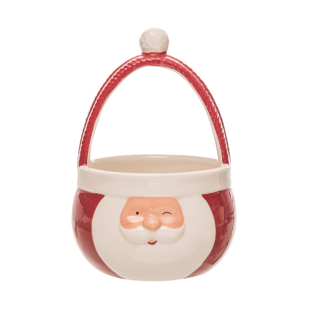Transpac Ceramic 8.5 in. Multicolor Christmas Cheerful Santa Bowl with Handle