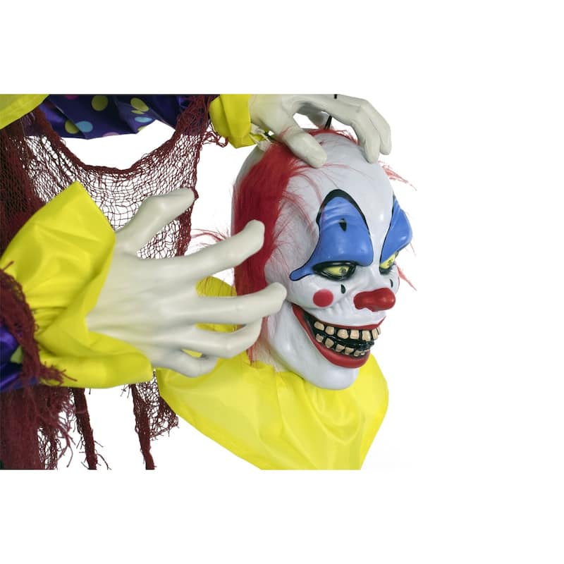 Haunted Hill Farm Life-Size Animatronic Talking Clown with Lights and Sound, Indoor or Covered Outdoor Halloween Decoration