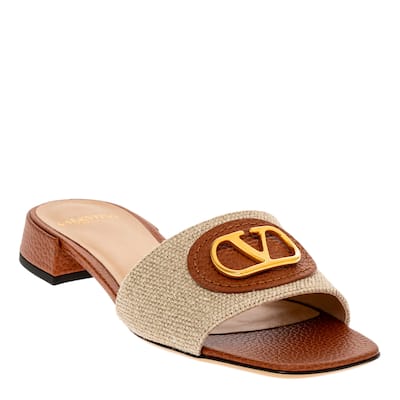 Valentino Vlogo Canvas Leather Slides