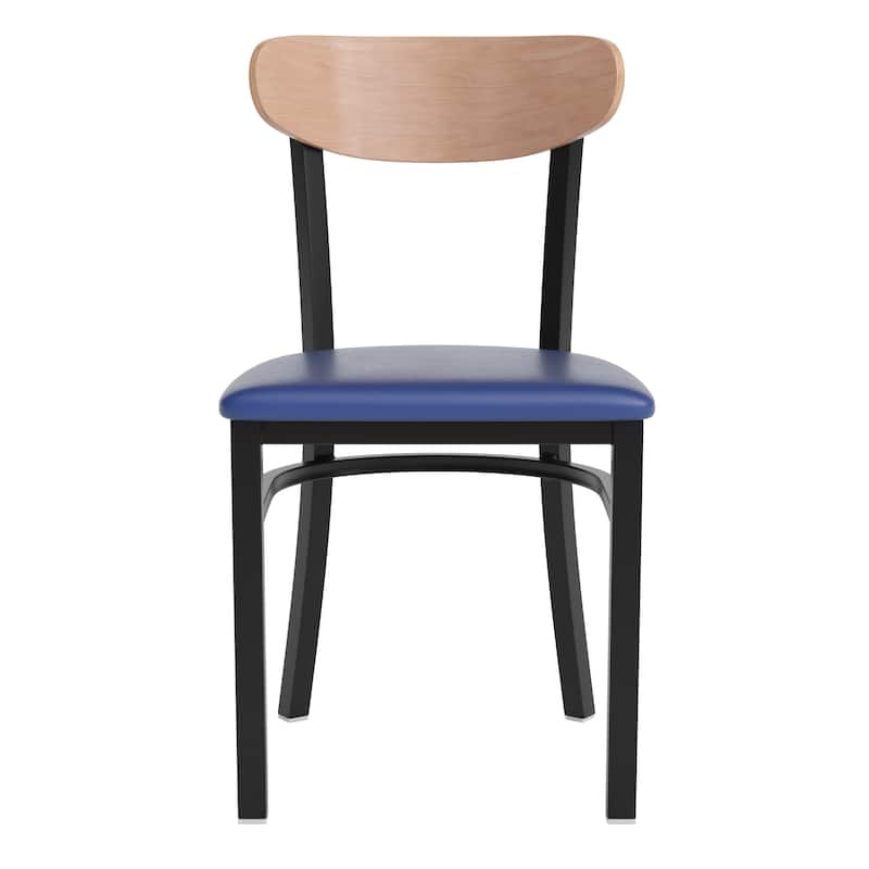 Commercial Metal Dining Chair with Wood Seat and Boomerang Back