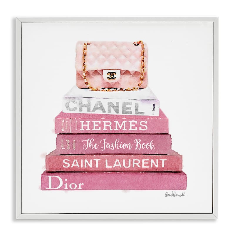 Stupell Pink Fashion Book Stack Handbag Framed Wall Art - 24 x 24 - White