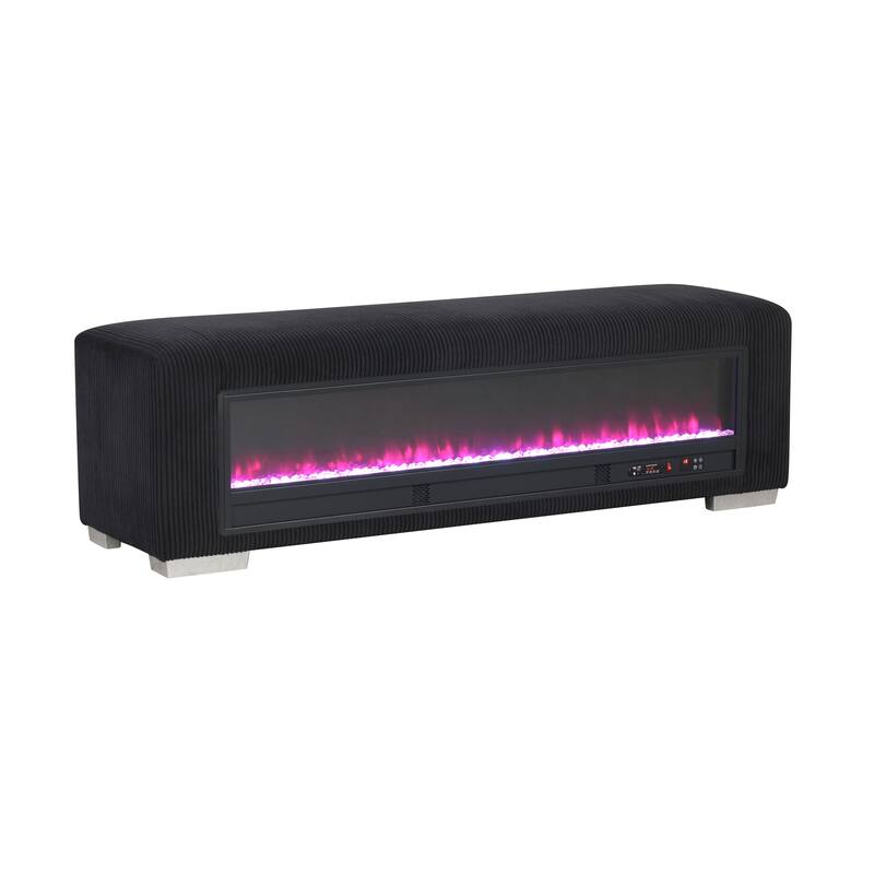 Furniture of America Goffney Chenille Bench with Fireplace Simulator and Bluetooth Audio