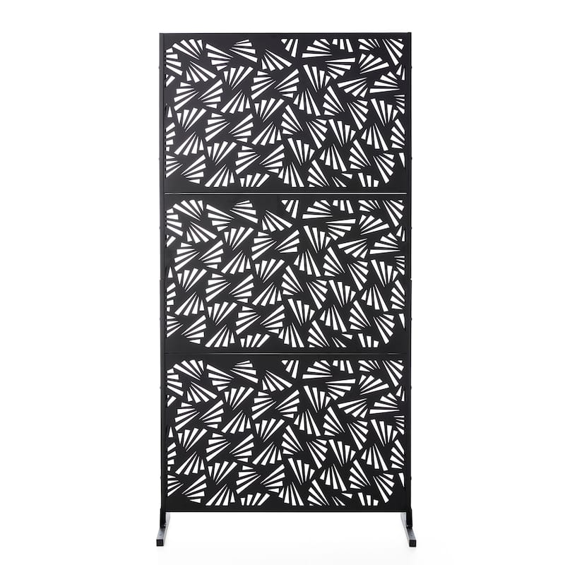 Glitzhome 6ft Galvanized Floral Patterned 3-Panel Privacy Screen Room Divider Fences - 3-Panel - Fan
