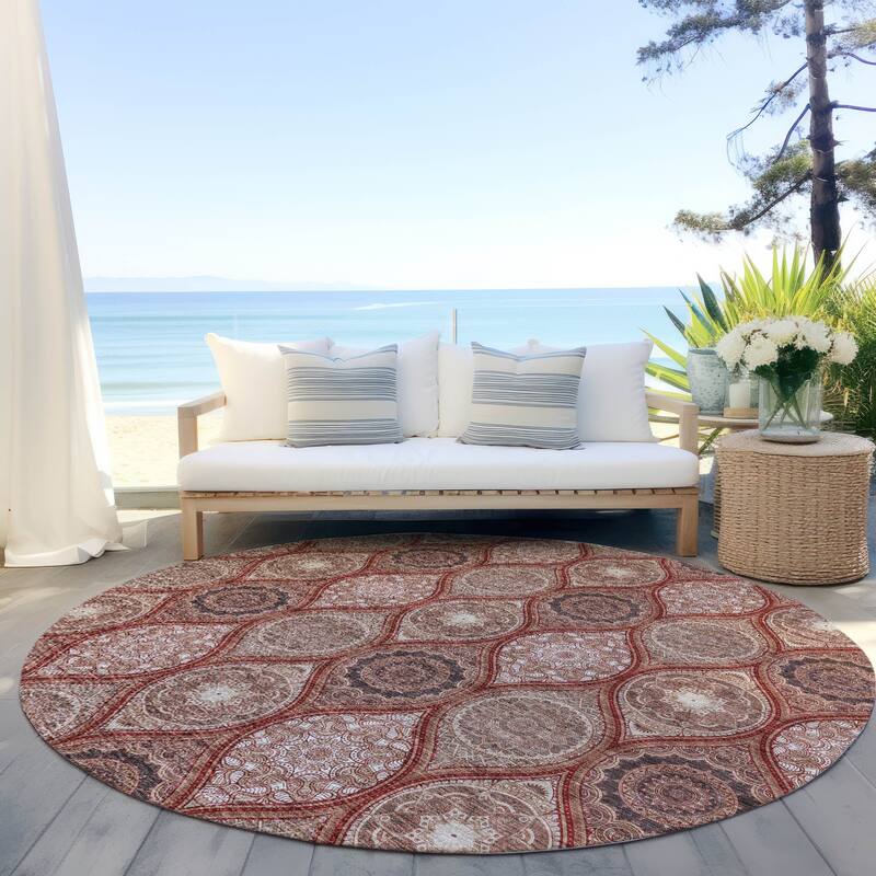 Machine Washable Indoor/ Outdoor Boho Mosaic Chantille Rug - Paprika - 8' x 8'