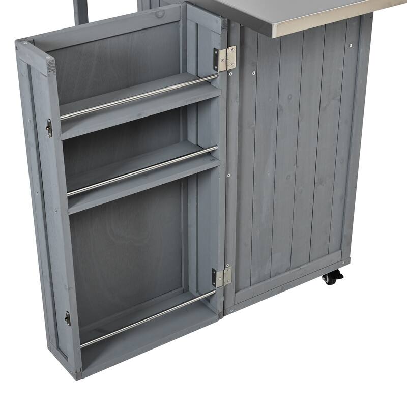 Fir Wood Outdoor Kitchen Prep Station Cart with Stainless Steel Top & Towel Rack