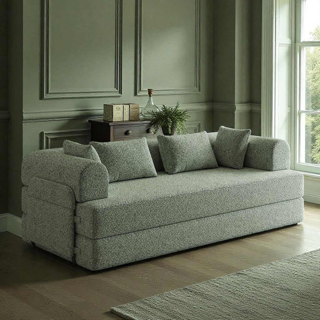 78.7" Convertible Sleeper Sofa Bed, Chenille Folding Mattress Couch with Side Pocket & Pillows, No-Assembly Floor Lounge Sofa