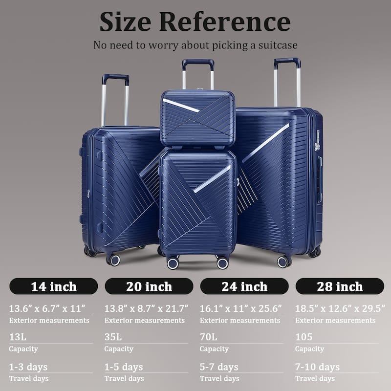 14/20/24/28 4-Piece Modern Luggage Sets, Expandable Luggage with Swivel Wheels and TSA Lock, for Boarding Travel, Navy Blue