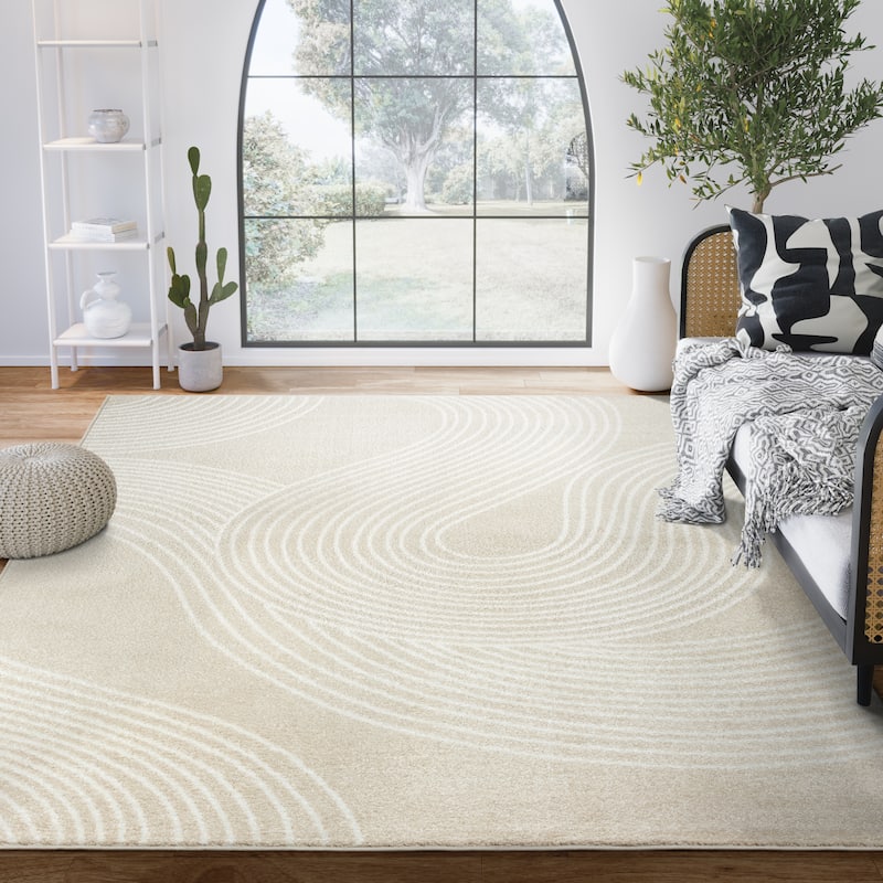 Abani Rugs Nuevo NUE190A Cream Beige Swirl Modern Area Rug