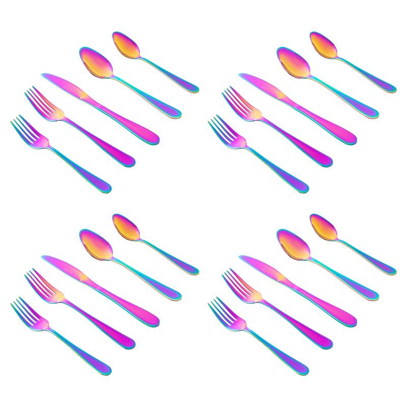 Gibson Home Stravida 20 Piece Flatware set in Rainbow Stainless Steel