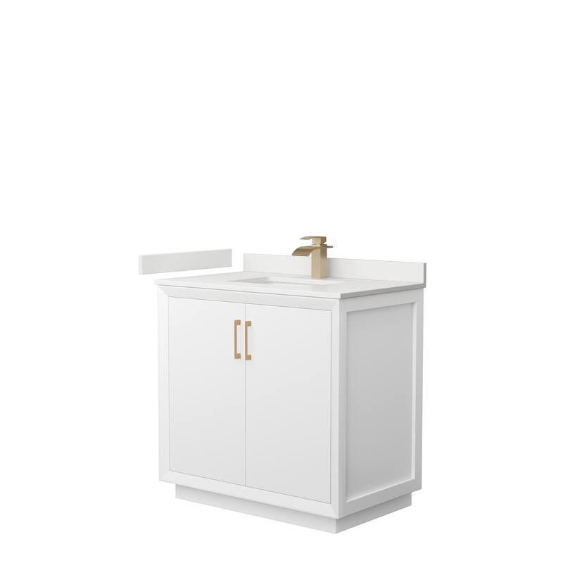 Strada 36-inch Single Vanity, Quartz Top - White, Bronze Trim, White Quartz Top
