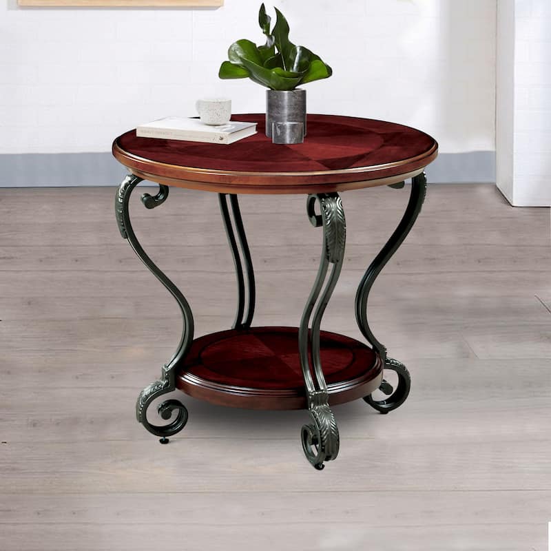 May End Table Transitional Style, Brown Cherry Finish - 26.5 H x 28 W x 28 L Inches