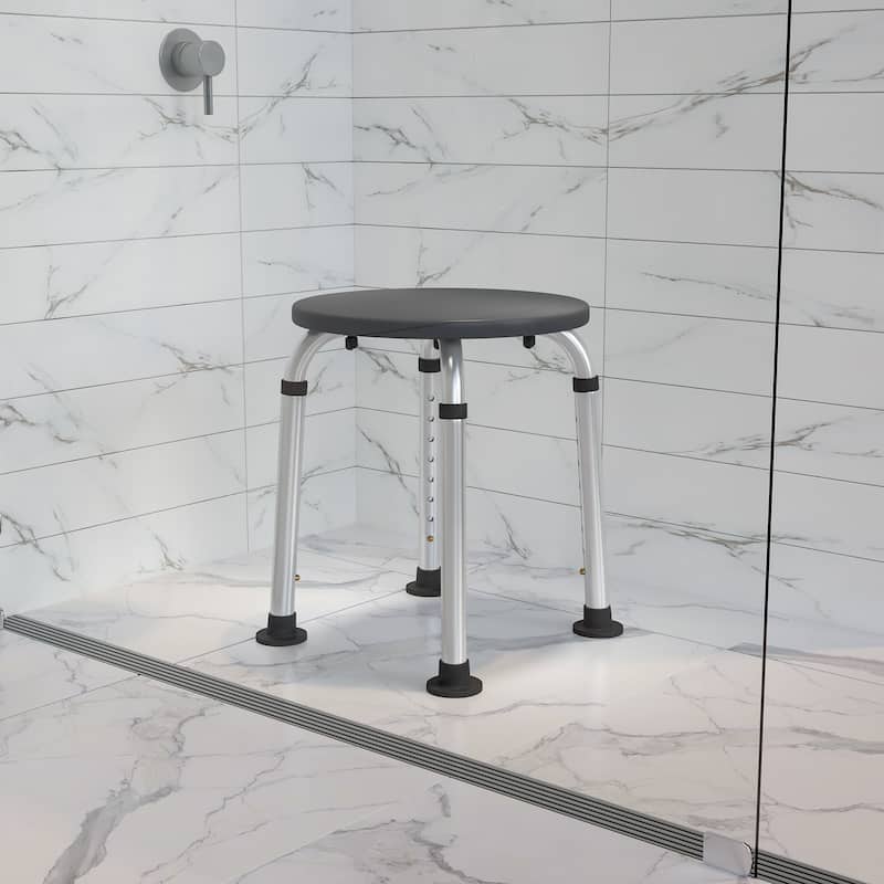 Tool-Free 300 Lb. Capacity, Adjustable White Bath & Shower Stool - 14.25"D x 14.25"W x 14" - 20.75"H - Gray