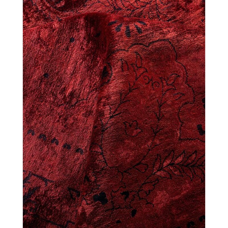 Overton Hand Knotted Wool Vintage Inspired Modern Contemporary Overdyed Red Area Rug - 12' 2" x 15' 3"