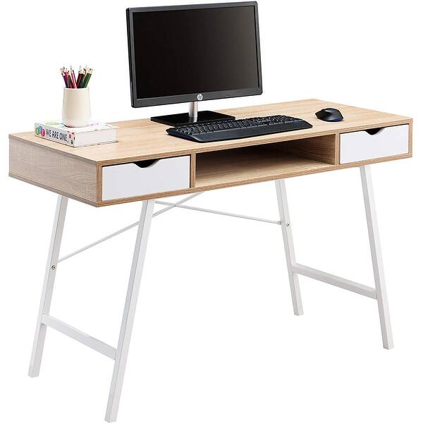 Jjs Mid Century Modern Home Office Writing Desk With Drawers Overstock 32694697
