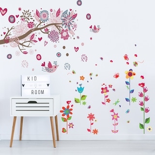 Walplus Huge Bird Pink Flowers Children Wall Sticker Art Nursery Decor