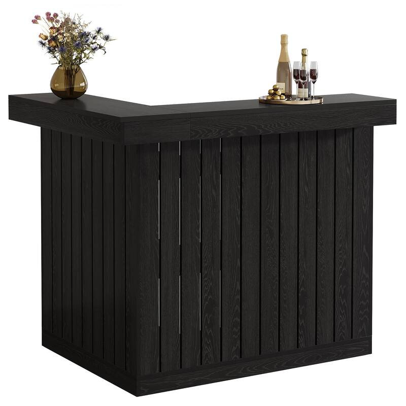 Home Bar Unit, Corner Liquor Bar Table with Storage Shelves & Wine Glass Holder, Pub Reception Accent Cabinet Desk