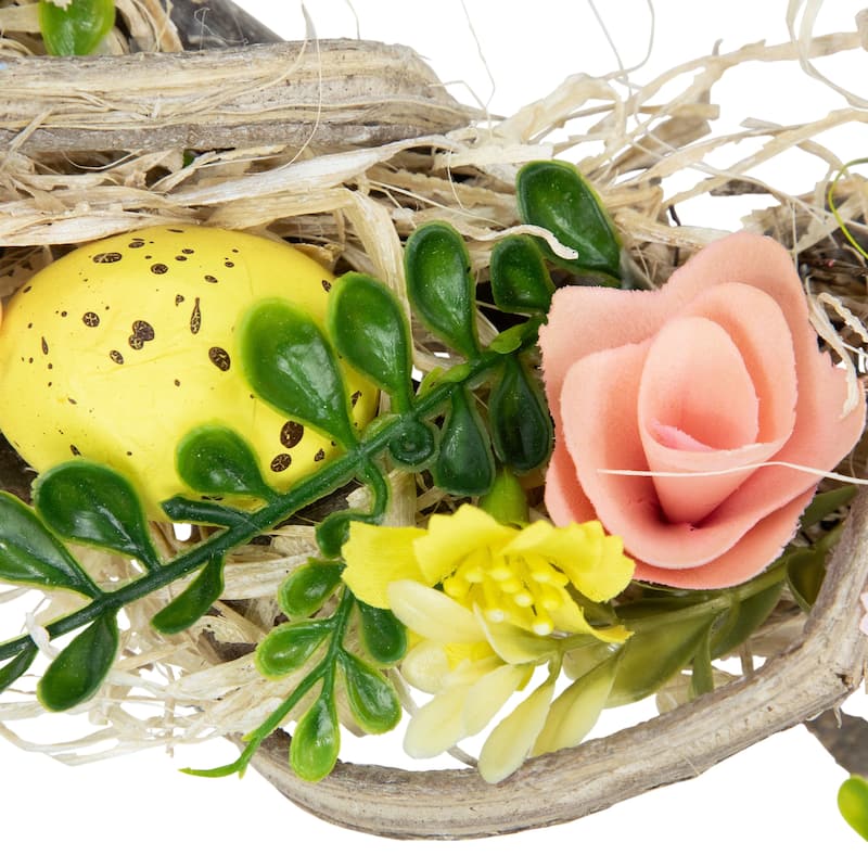 Flowers and Speckled Eggs Artificial Easter Wreath - 12"