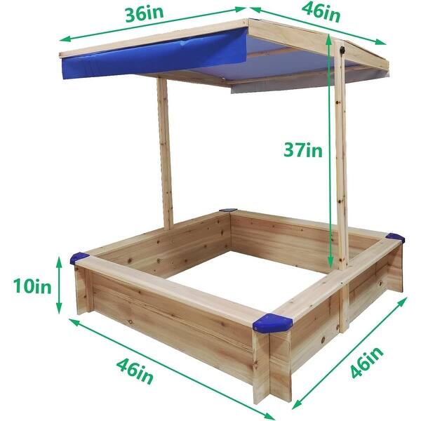Wooden Sandbox w/Adjustable Canopy,Children's Wooden Sandbox with Covers