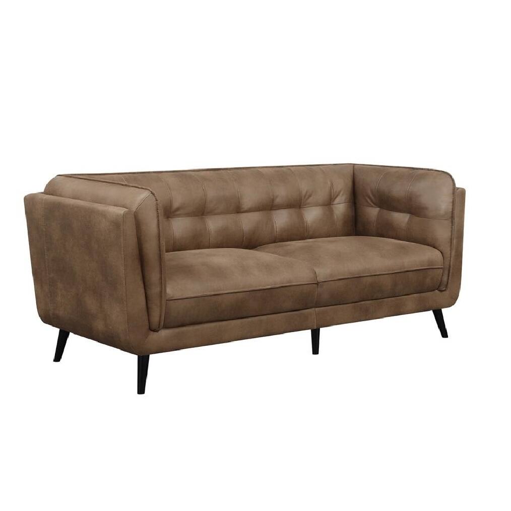 Microfiber Leather Upholstered Sofa with Grid Tufting Details in Brown