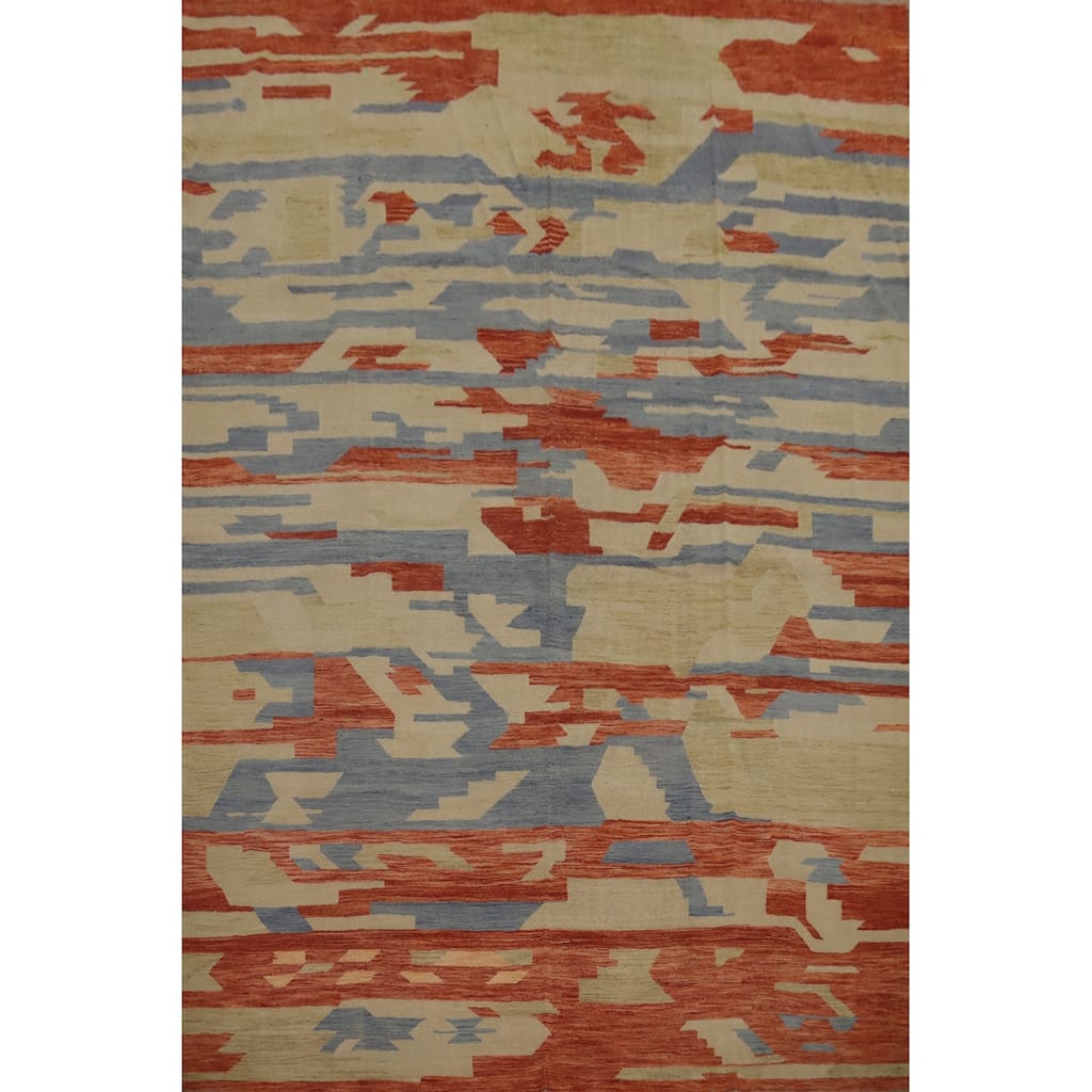 Hand Woven Oriental 100% Wool Carpet Southwestern Modern Multi-Colored Kilim Area Rug - 11' 9'' X 9' 4''