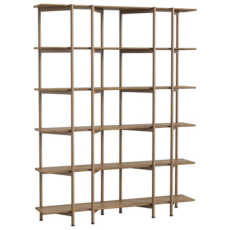 71-Inch Tall Bookshelf, 55'' Wide 6-Tier Bookcase with Metal Frame