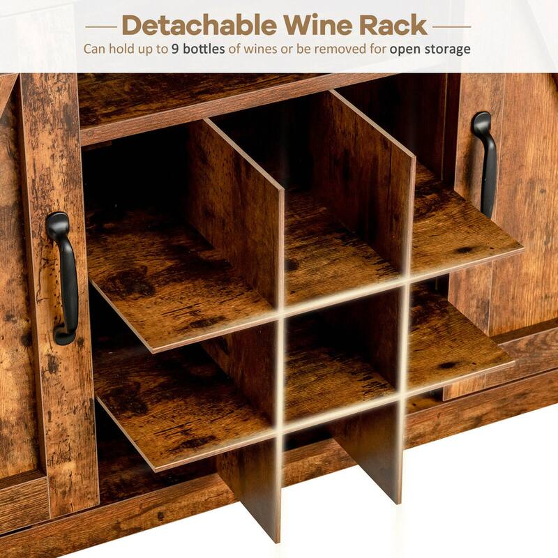 Gymax Buffet Storage Cabinet Farmhouse Sideboard w/9-Bottle Wine Rack