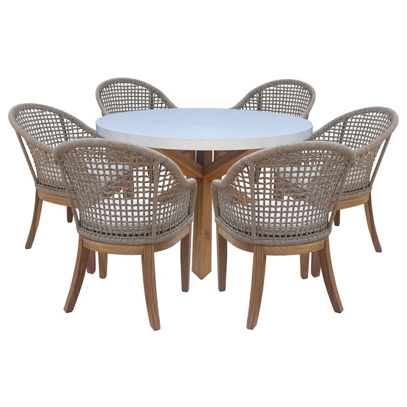 Outdoor 7 Piece Teak Patio Furniture Set with a Round Table and 6 Chairs