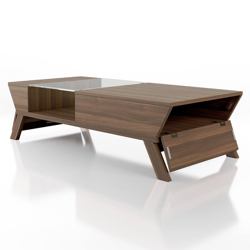 24/7 Shop At Home Mid-Century Walnut 47-inch Glass Insert 1-Shelf Coffee Table
