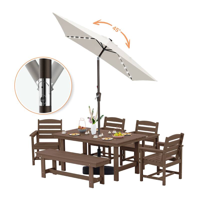 6.5*10ft Rectangular Patio Market Umbrella with LED Lights,Crank & Tilt