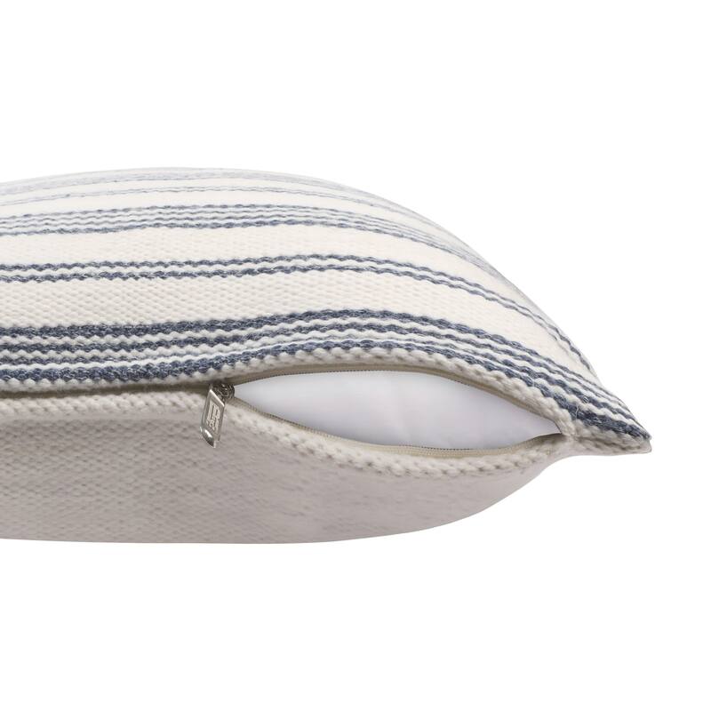 Handwoven Reversible Striped Outdoor Throw Pillow Cover - 20" - Cream and Blue