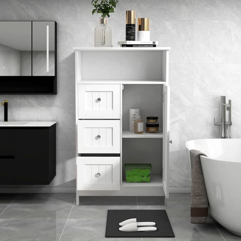 23.6"W White Bathroom Freestanding Storage Cabinet Wood Linen Cabinet
