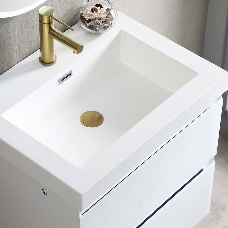 LED Lighted Floating / Wall Huang Vanity with Acrylic Sink and Comfortable Dimmed Vanity Light