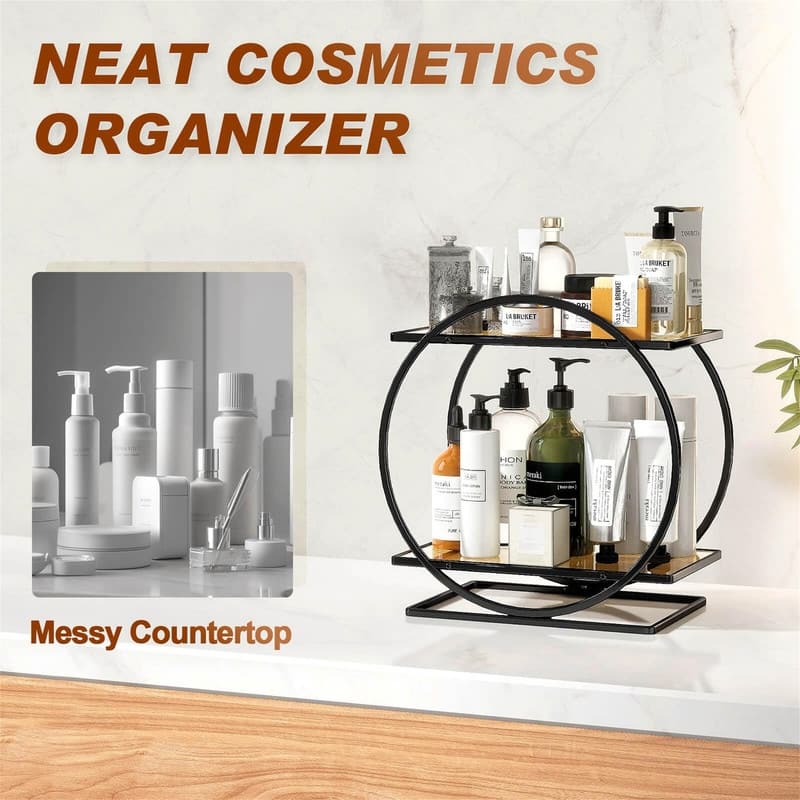 Black Bathroom Organizer Counter Tray - 6"D x 11"W x 11.4"H