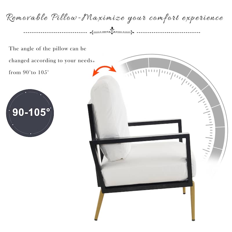 Velvet Upholstered Accent Armchair with Gold Metal Legs, Rubberwood Frame, and Adjustable Pillow Back