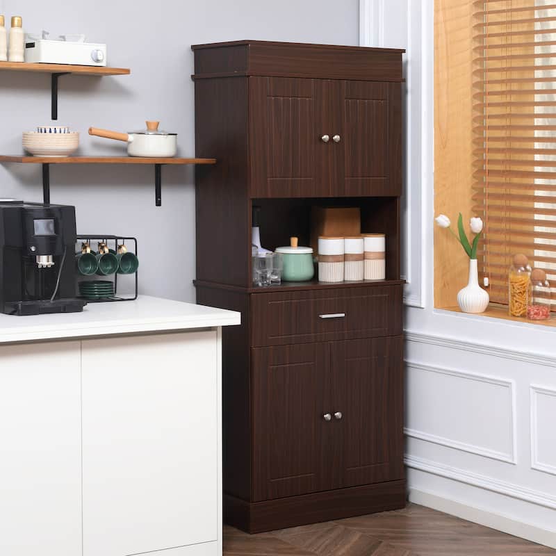 HOMCOM 72" Kitchen Buffet with Hutch, Freestanding Pantry Cupboard with Utility Drawer, 2 Door Cabinets and Countertop, Brown