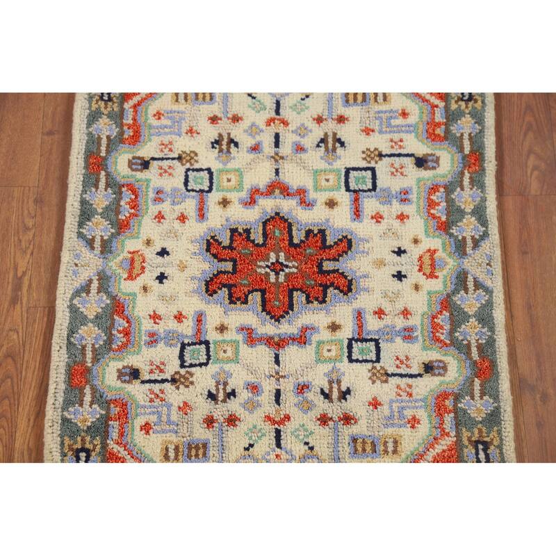 Geometric Kazak Indian Accent Rug Handmade Wool Carpet - 2'0" x 3'0"